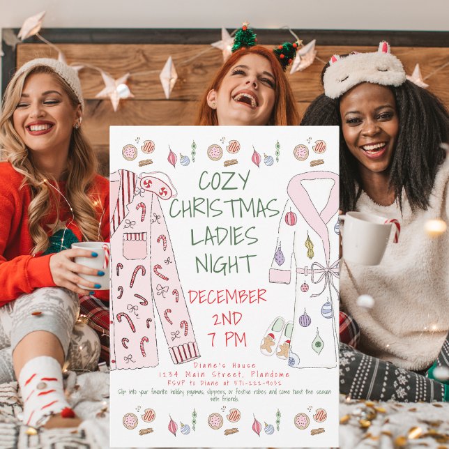 Cozy Christmas Ladies Night Party Festive Pajamas  Invitation (Creator Uploaded)