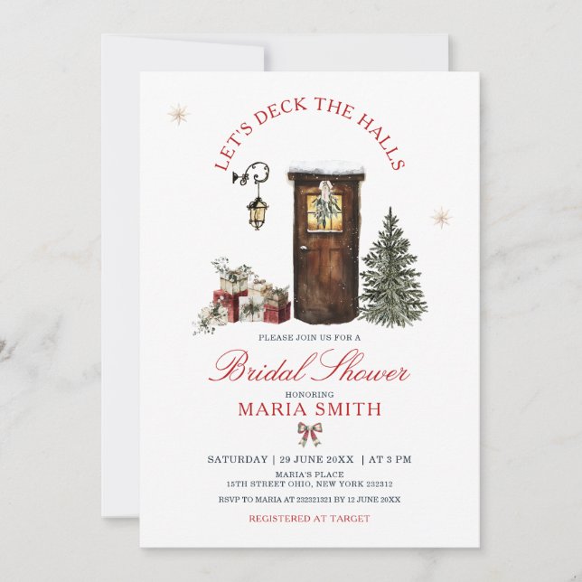 Cozy Christmas Let’s Deck the Halls Bridal Shower Invitation (Front)