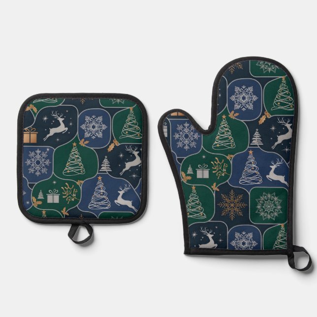 Cozy Christmas Magic Oven Mitt & Pot Holder Set (Front)