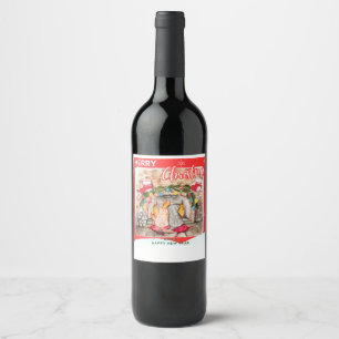 Cozy Christmas mantel with dog and cat Wine Label