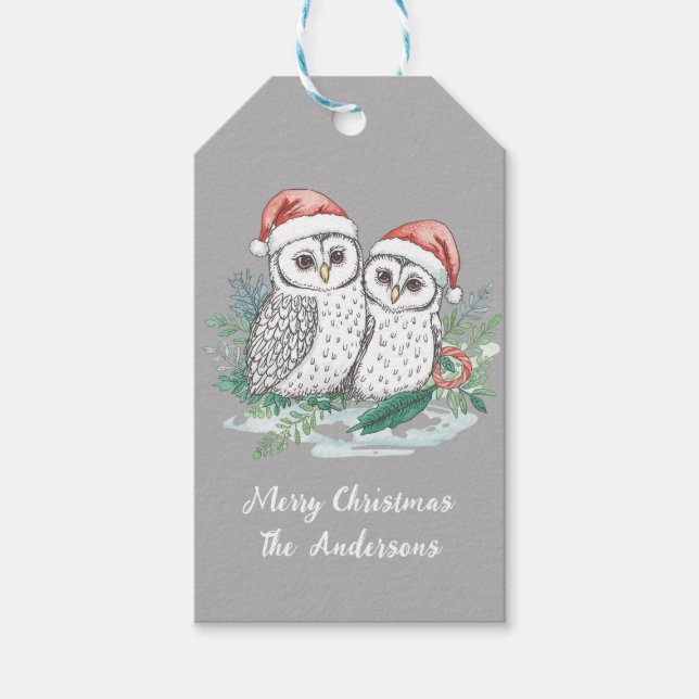 Cozy Christmas Owls Gift Tag (Front)