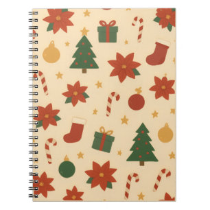 Cozy Christmas Pattern with Gifts and Trees Notebook