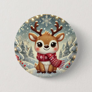Cozy Christmas Reindeer in a Winter Wonderland 6 Cm Round Badge