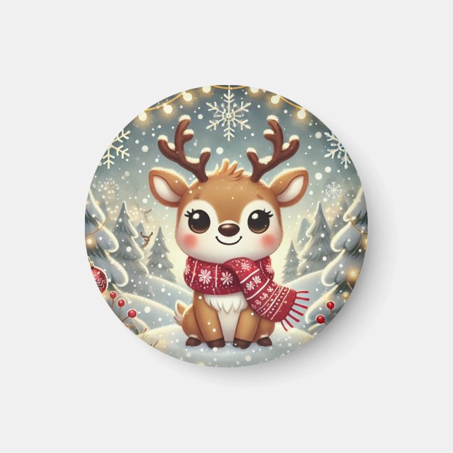 Cozy Christmas Reindeer in a Winter Wonderland Magnet (Front)