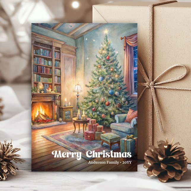 Cozy Christmas scene card vintage red green style (Cozy Christmas scene card vintage red green style

)