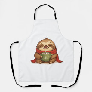 Cozy Christmas Sloth with Hot Chocolate � Cute Win Apron