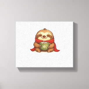 Cozy Christmas Sloth with Hot Chocolate – Cute Win Canvas Print
