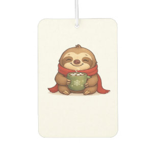 Cozy Christmas Sloth with Hot Chocolate � Cute Win Car Air Freshener