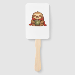 Cozy Christmas Sloth with Hot Chocolate � Cute Win Hand Fan