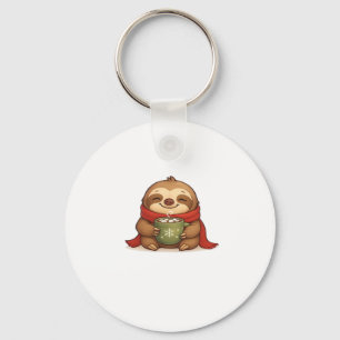 Cozy Christmas Sloth with Hot Chocolate � Cute Win Key Ring