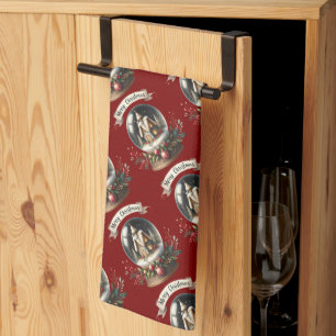 Cozy Christmas Snow Globe Cottage Scene Tea Towel