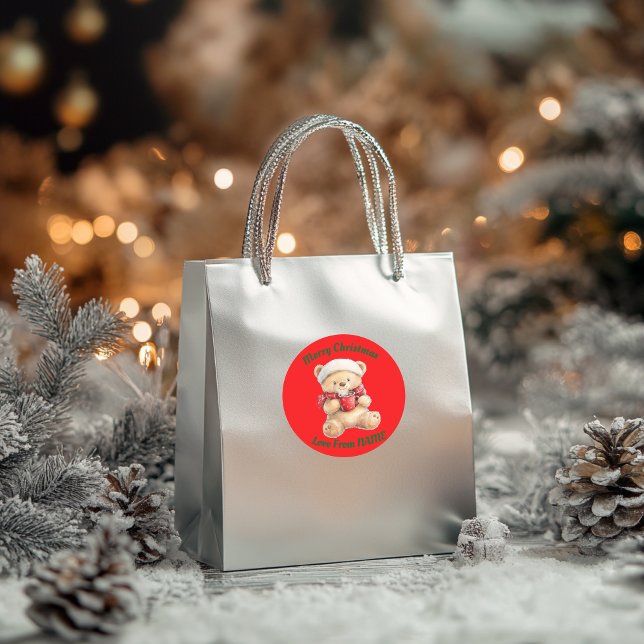 Cozy Christmas Teddy Bear Classic Round Sticker (Creator Uploaded)