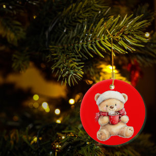 Cozy Christmas Teddy Bear Personlised Ceramic Tree Decoration