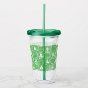 Cozy Christmas tree ugly sweater checkered pattern Acrylic Tumbler