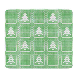 Cozy Christmas tree ugly sweater checkered pattern Cutting Board