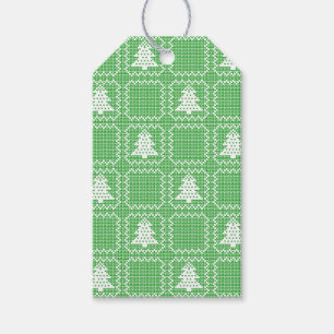 Cozy Christmas tree ugly sweater checkered pattern Gift Tags