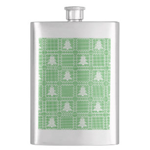 Cozy Christmas tree ugly sweater checkered pattern Hip Flask