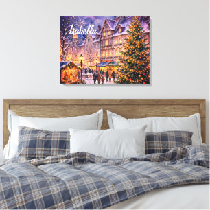 Cozy Christmas Village Lights - Custom Name Canvas Print