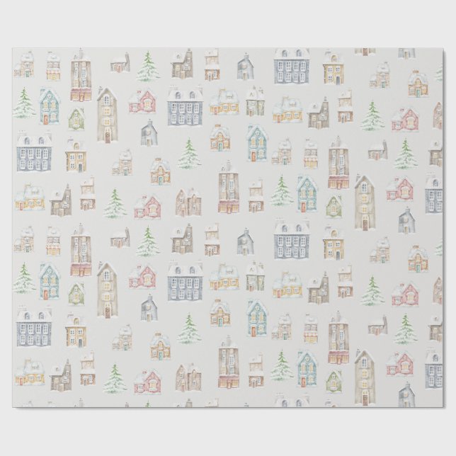Cozy Christmas Winter Homes Wrapping Paper (Flat)