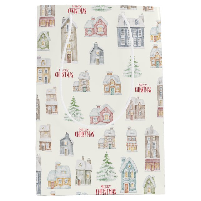 Cozy Christmas Winter Homes Wrapping Paper Medium Gift Bag (Front)