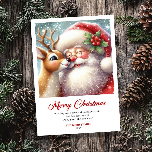Cozy Classic Santa And Rudolph Holiday Greeting  Card (Cozy Classic Santa And Rudolph Holiday Greeting Card)