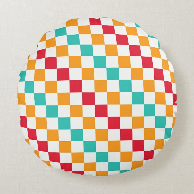 Cozy classroom diagonal checkerboard pattern round cushion (Front)