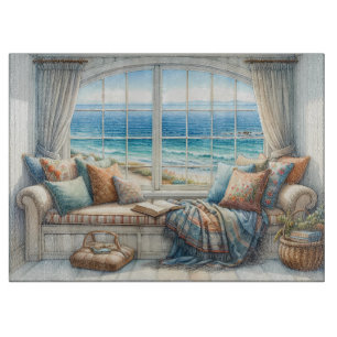 Cozy Coastal Window Seat Cottagecore Cutting Board