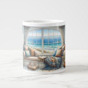 Cozy Coastal Window Seat Cottagecore Large Coffee Mug