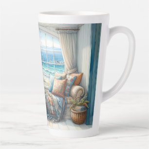 Cozy Coastal Window Seat Cottagecore Latte Mug
