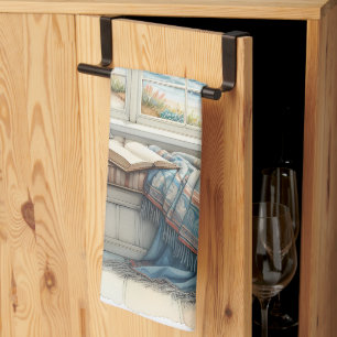 Cozy Coastal Window Seat Cottagecore Tea Towel