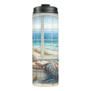 Cozy Coastal Window Seat Cottagecore Thermal Tumbler