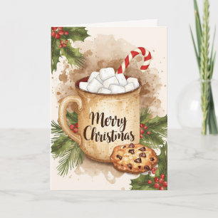 Cozy cocoa merry Christmas cookie holly festive Card