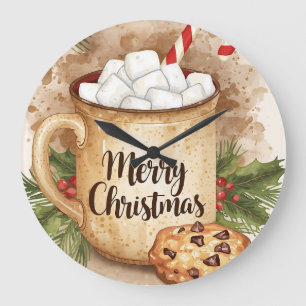 Cozy cocoa merry christmas holly cookie festive large clock