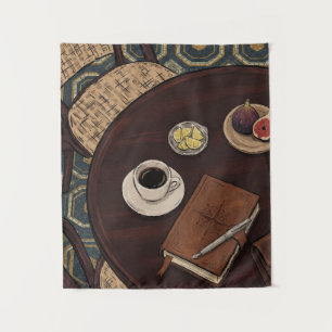 Cozy Coffee & Books Bohemian Art Tapestry
