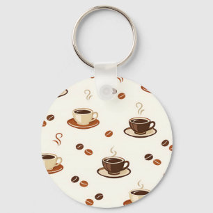 Cozy Coffee Cups Seamless Pattern Key Ring