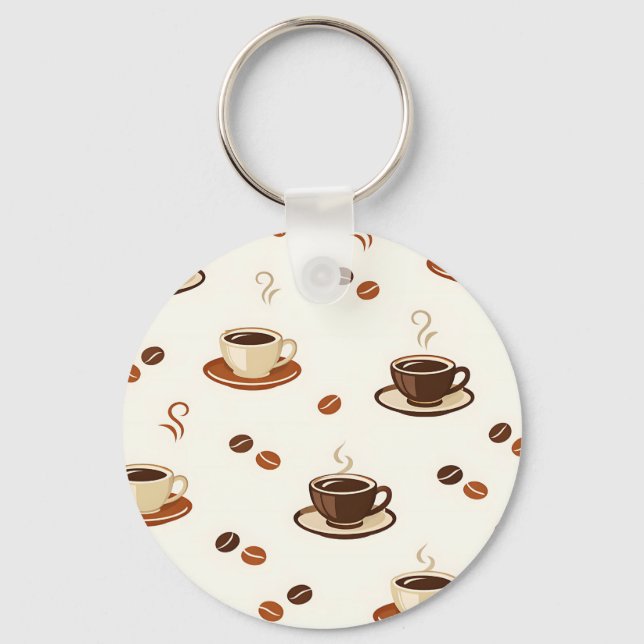 Cozy Coffee Cups Seamless Pattern Key Ring (Front)