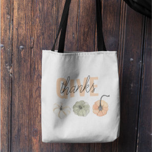 Cozy Colorful Pastel Give Thanks and Pumpkin Tote Bag