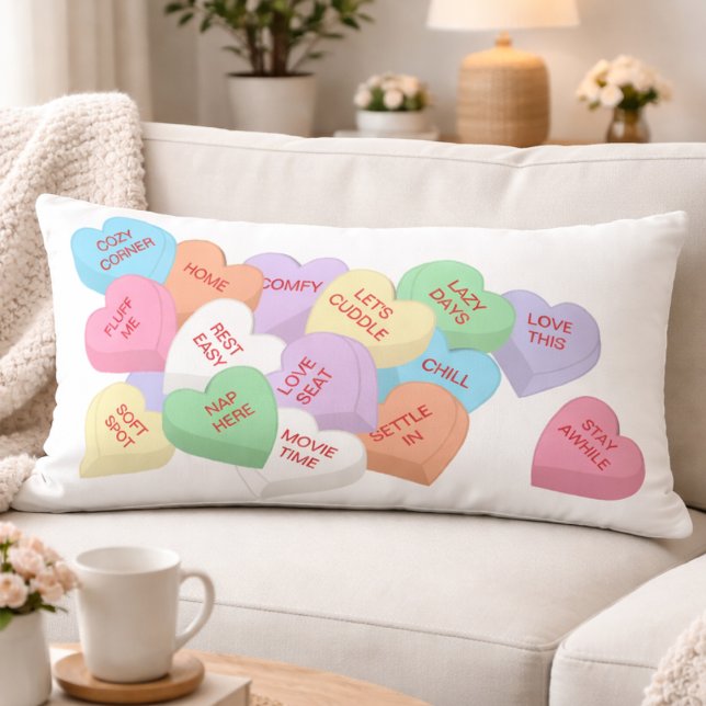 Cozy Conversation Hearts Pastel Lumbar Cushion (Creator Uploaded)