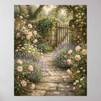 Cozy Cottage Garden Floral Path Poster