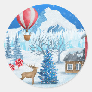 Cozy Cottage In Winter Wonderland Classic Round Sticker