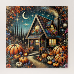 Cozy Cottage With Festive Pumpkins Jigsaw Puzzle