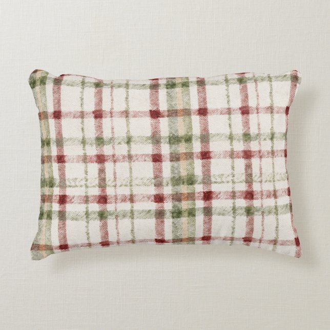 Cozy Cream Green Red Stripes Decorative Cushion (Front)