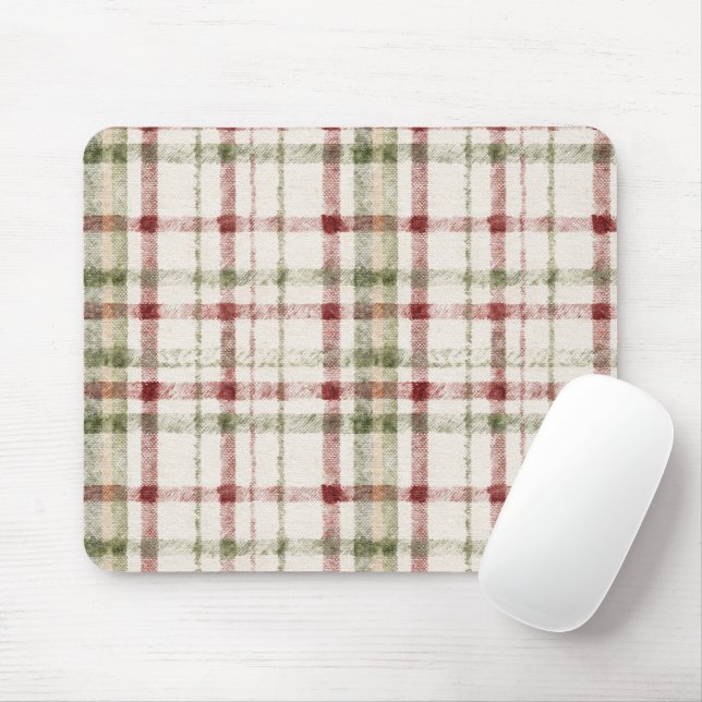 Cozy Cream Green Red Stripes Mouse Pad (With Mouse)