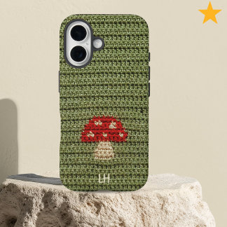 Cozy Crochet Mushroom Yarn Custom Name Initials iPhone 16 Case