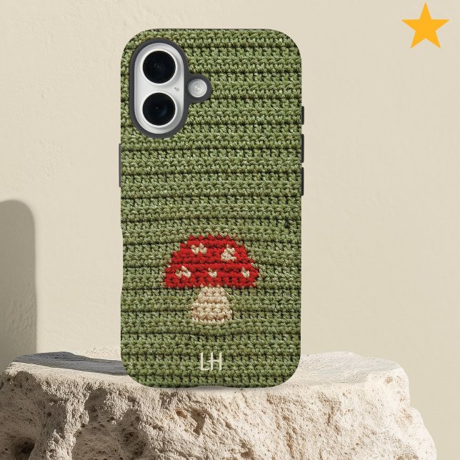 Cozy Crochet Mushroom Yarn Custom Name Initials Case-Mate iPhone Case (Creator Uploaded)