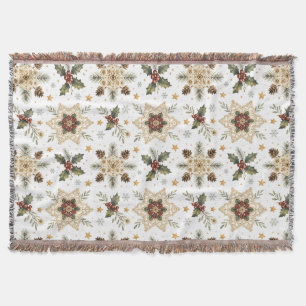 Cozy Crochet Snowflake Holly Scandinavian Christma Throw Blanket