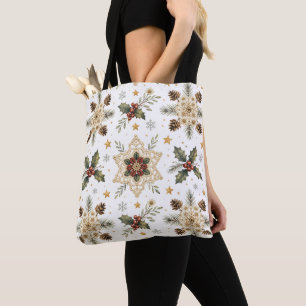 Cozy Crochet Snowflake Holly Scandinavian Christma Tote Bag