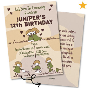 Cozy Cute Community Service Tween Birthday Invitation