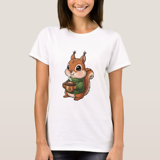 Cozy Cute Squirrel Wearing Green Knitted Sweater (Front)