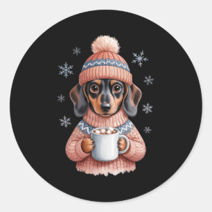 Cozy Dachshund Dog With Hot Cocoa Holiday Winter S Classic Round Sticker